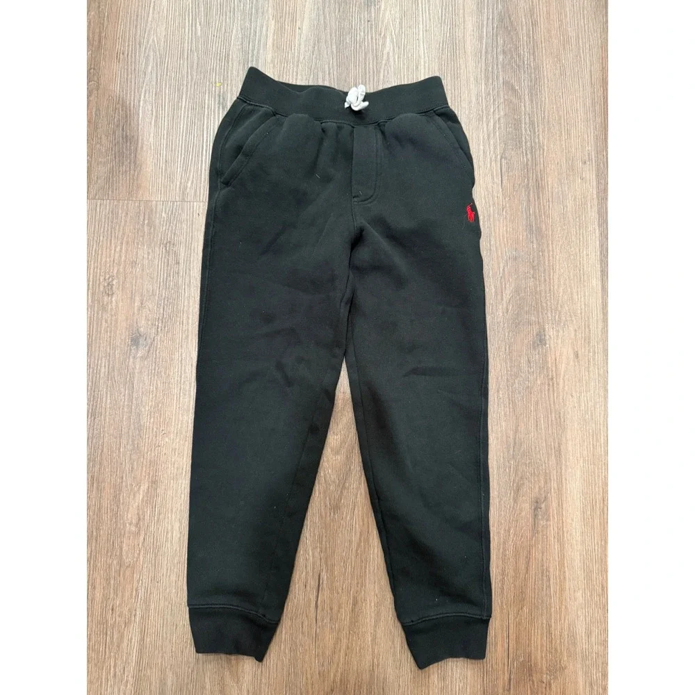 Polo Ralph Lauren Boys Black Fleece Jogger Sweatpants Red Pony Size S 8